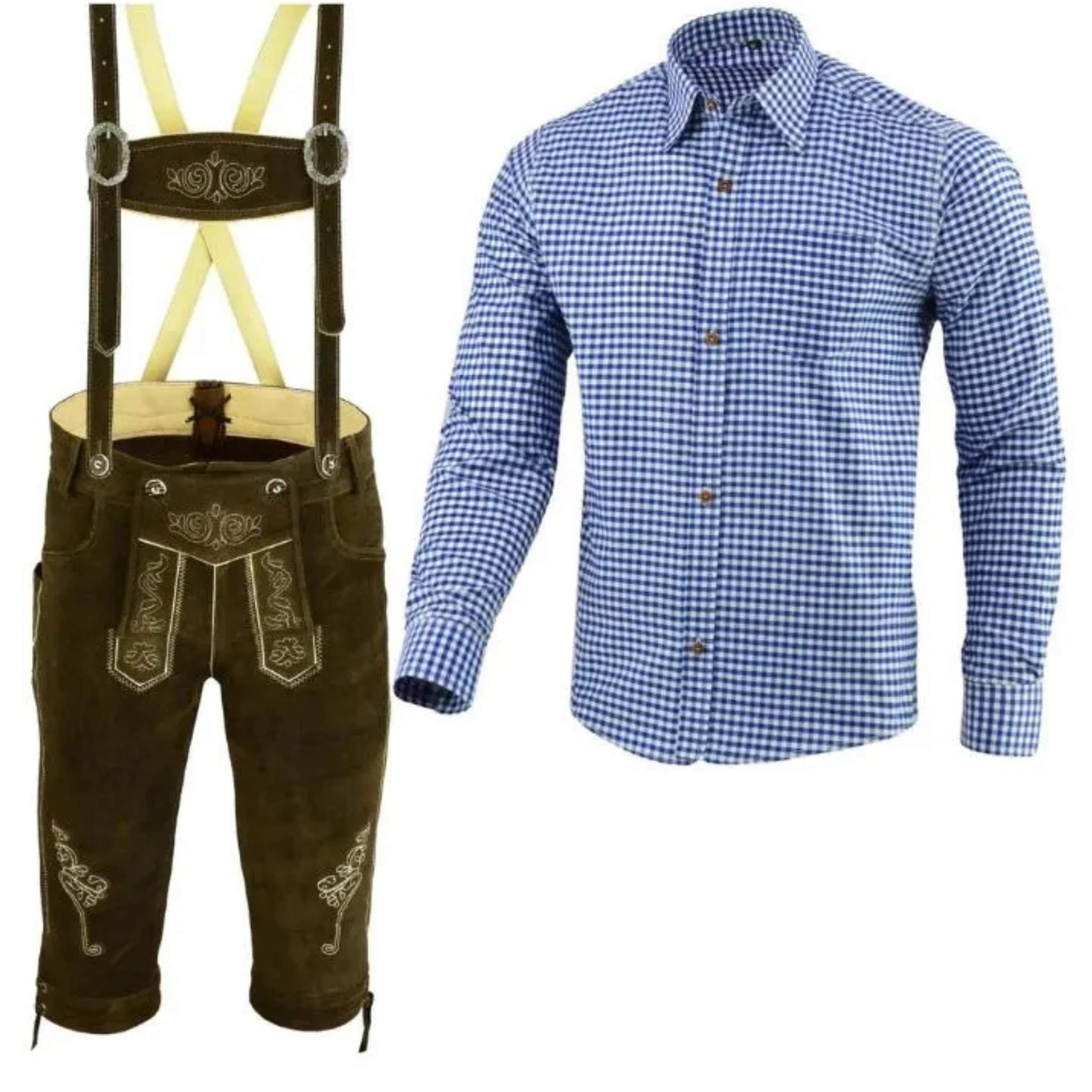 Men's Blue Lederhosen Outfit Set with Shirt & Shoes