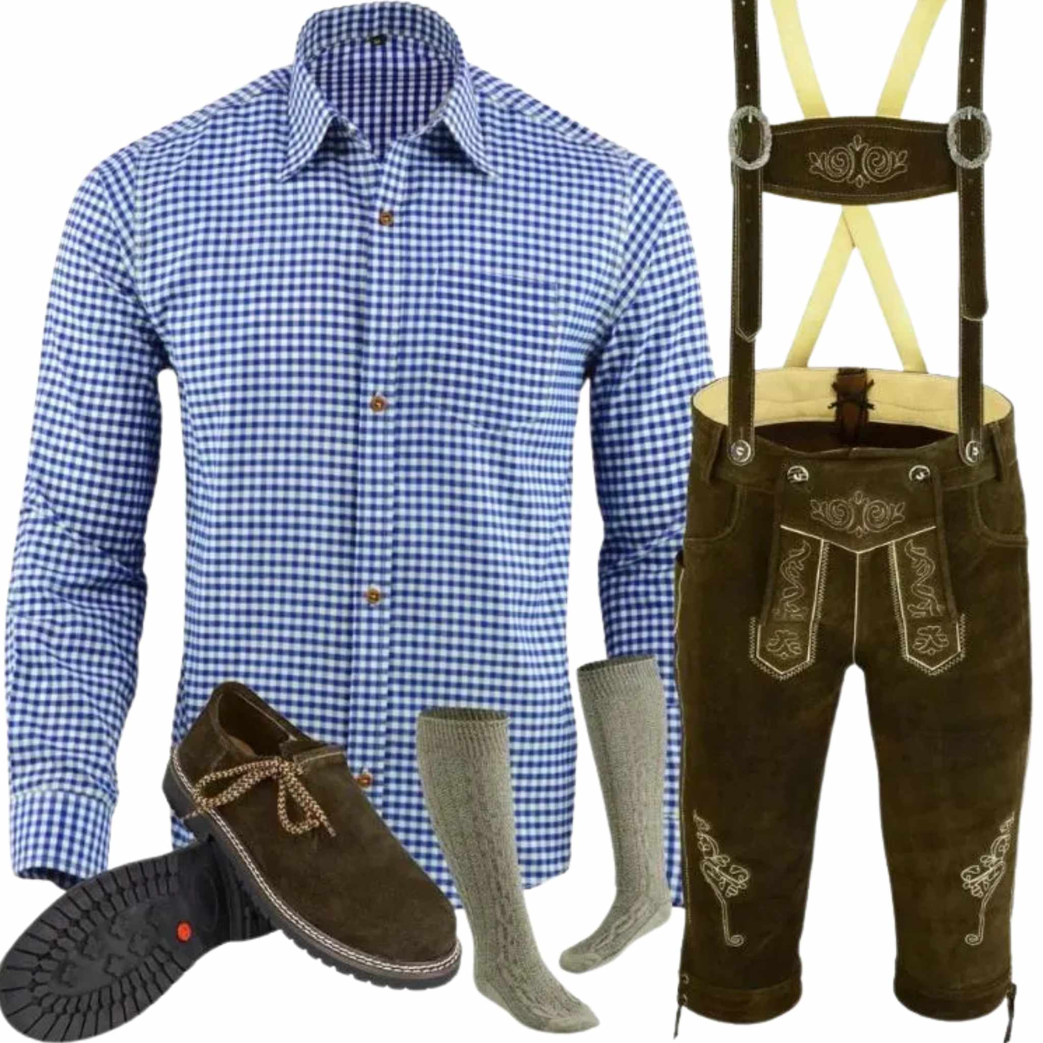 Men's Blue Lederhosen Outfit Set with Shirt & Shoes