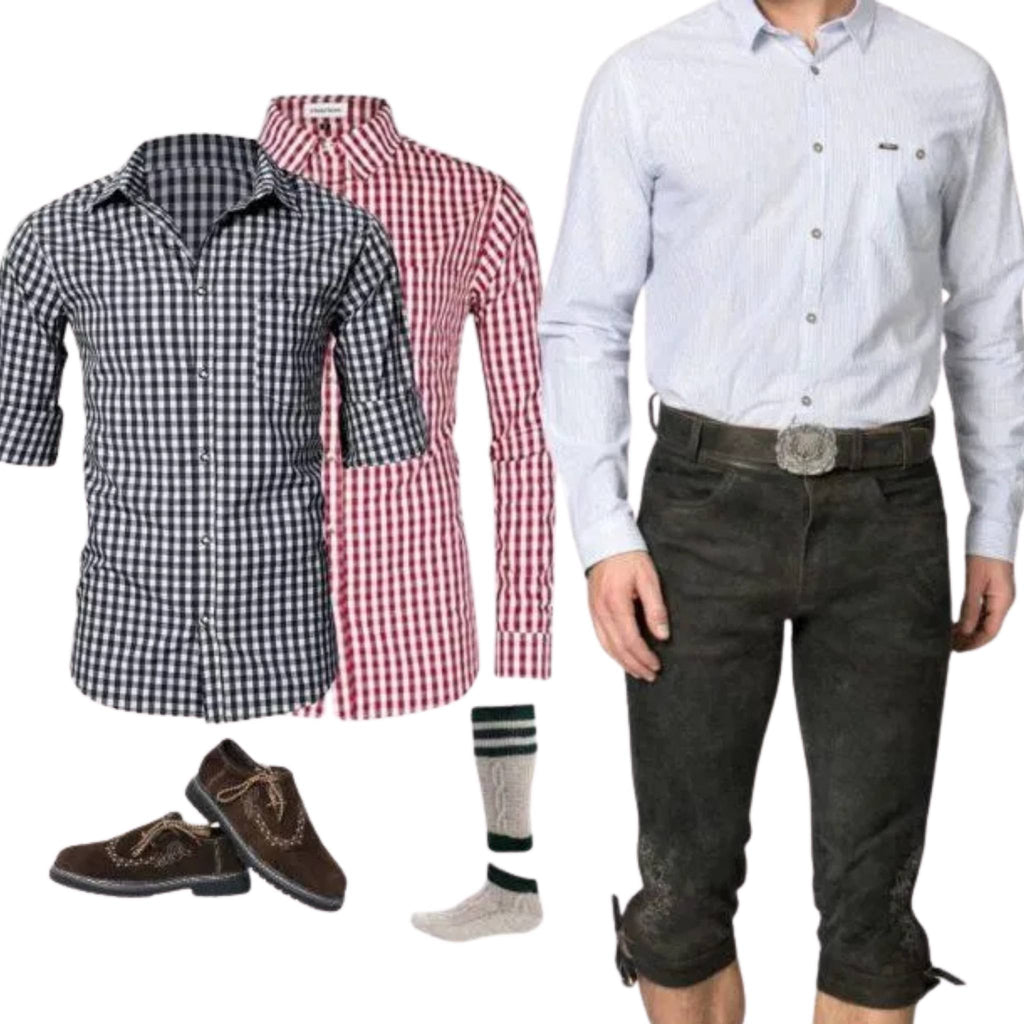 Men's Belted Lederhosen Outfit Set with Shirt Choice