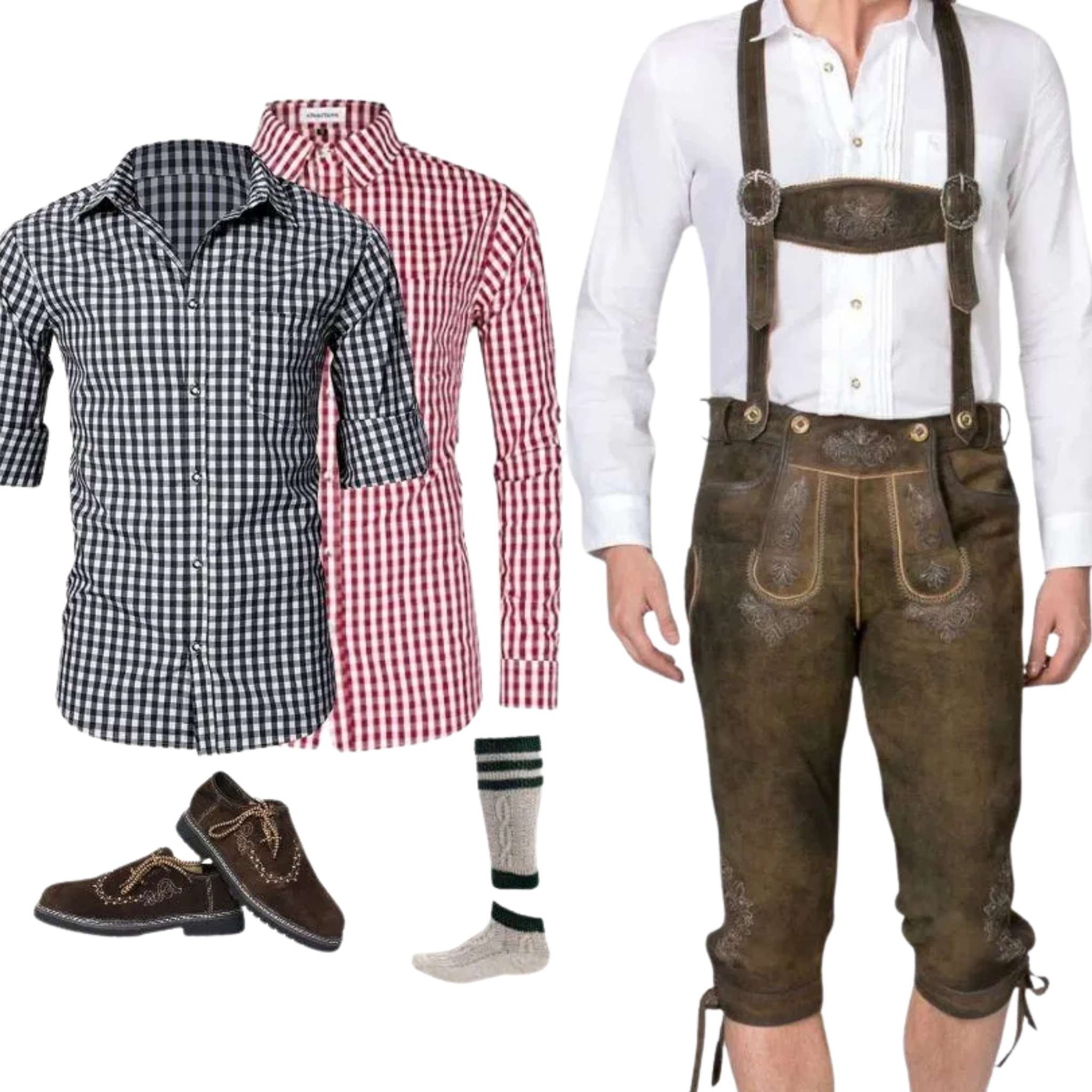 Men's Lederhosen Set with Shirt, Shoes & Socks