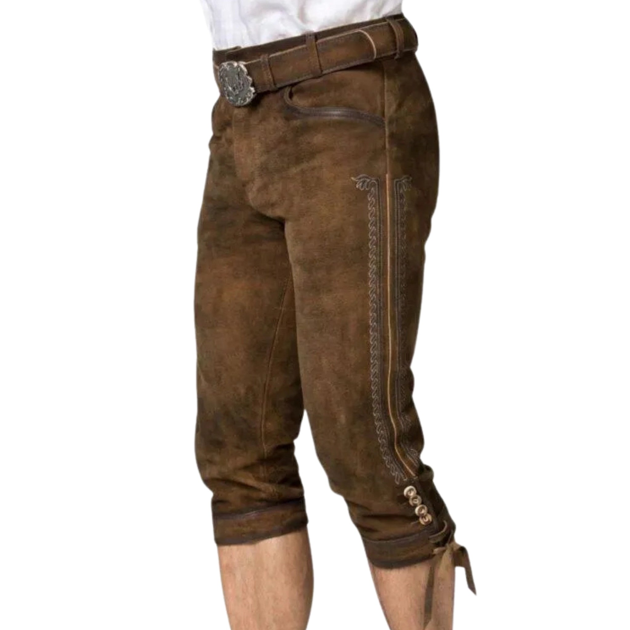 Men's Belted Lederhosen Set with Mandarin Shirt