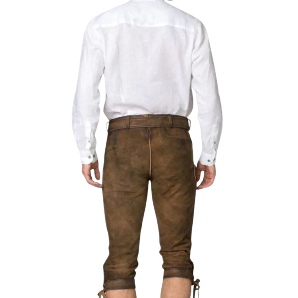 Men's Belted Lederhosen Set with Mandarin Shirt