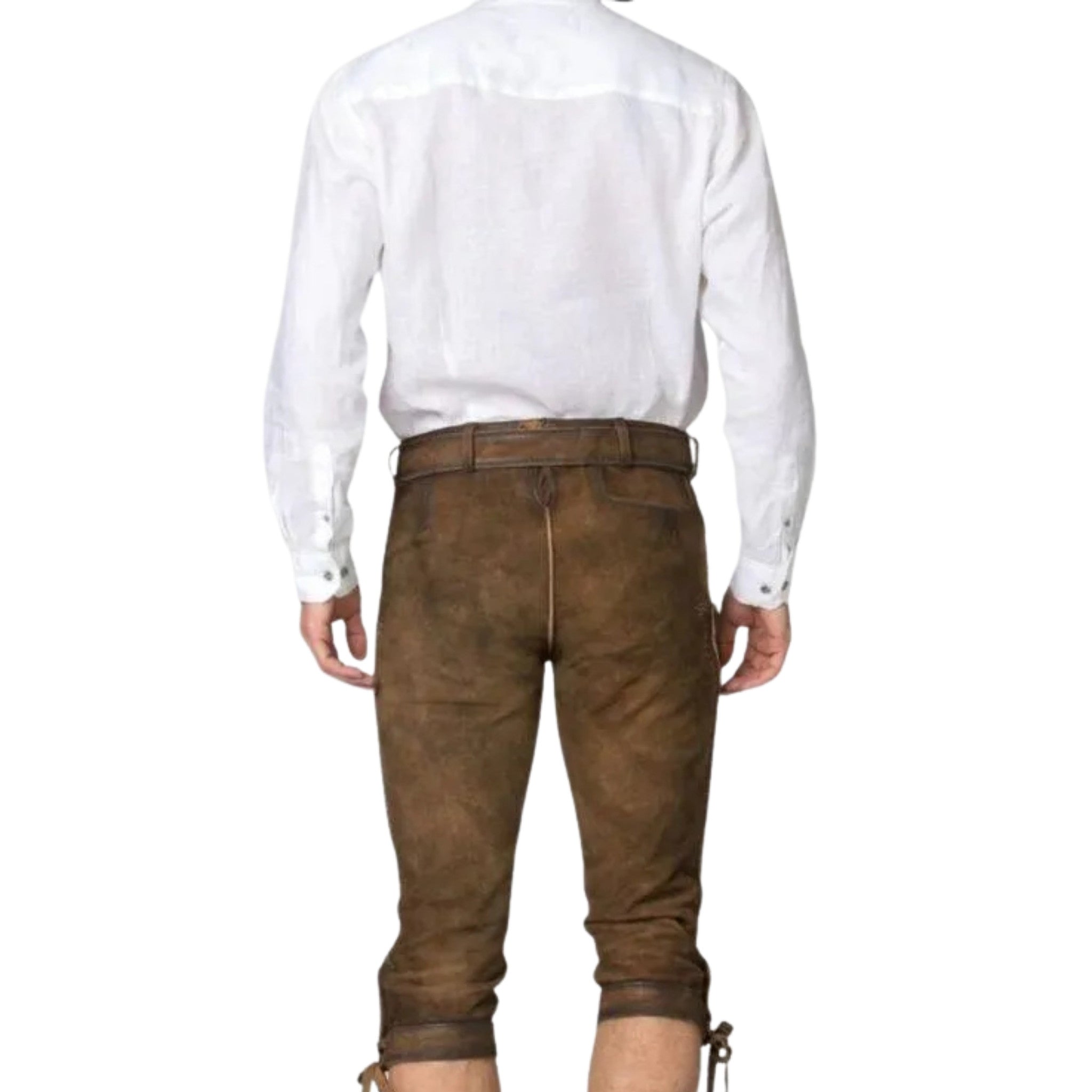 Men's Belted Lederhosen Set with Mandarin Shirt