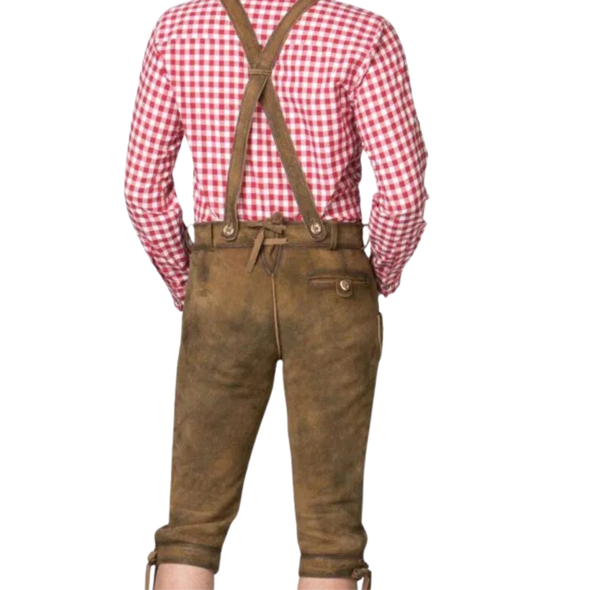 Men's Tan Lederhosen Set with Check Shirt Choice