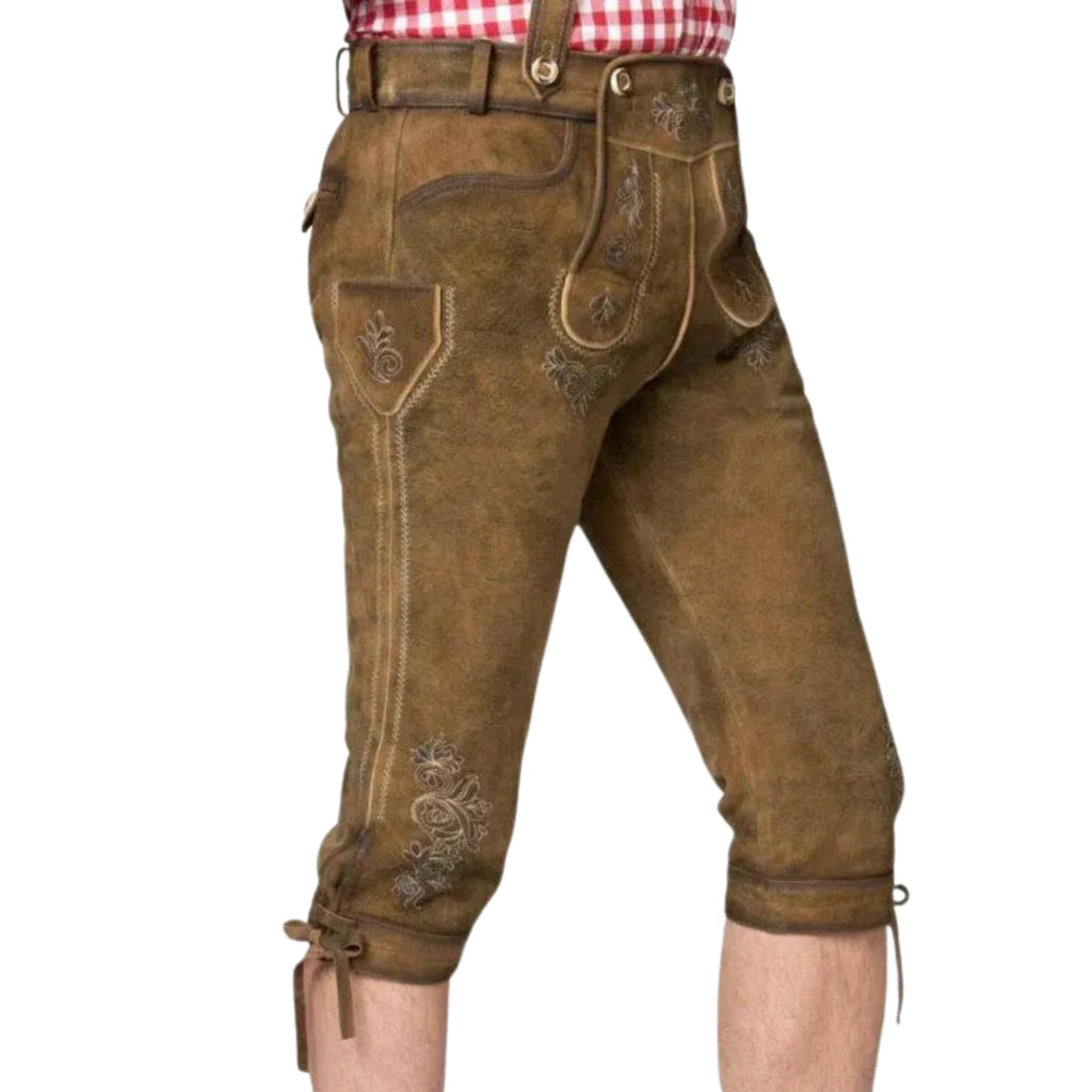 Men's Tan Lederhosen Set with Check Shirt Choice