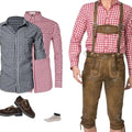 Men's Tan Lederhosen Set with Check Shirt Choice