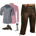 Men's Dark Brown Lederhosen Set with Shirt Choice