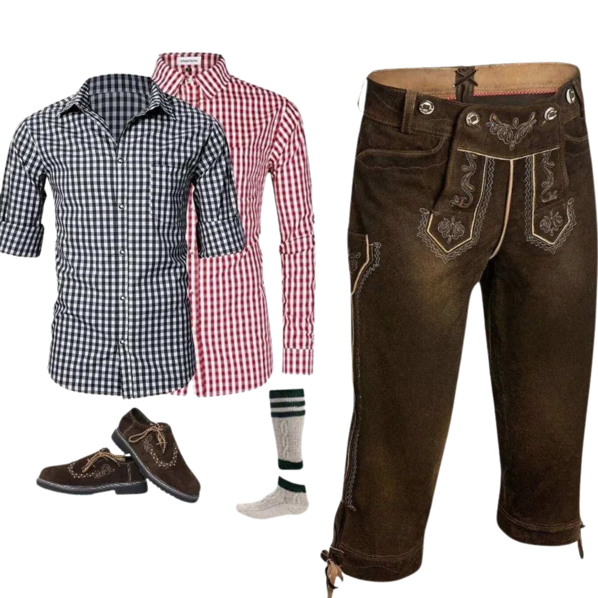 Men's Dark Brown Lederhosen Set with Shirt Choice
