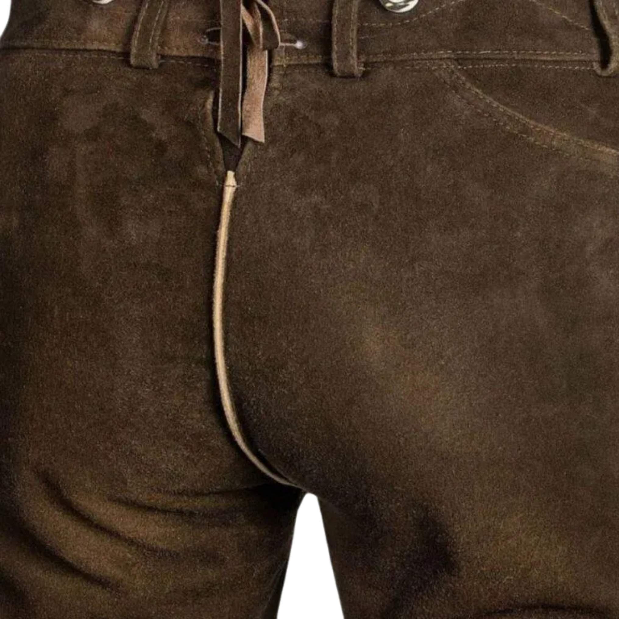 Men's Dark Brown Lederhosen Set with Shirt Choice