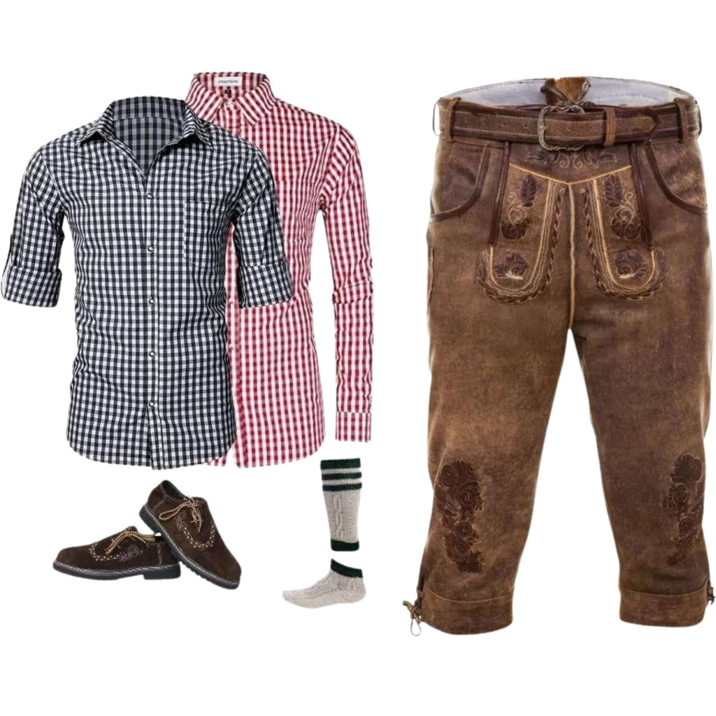 Men's Vintage Brown Lederhosen Set with Shirt