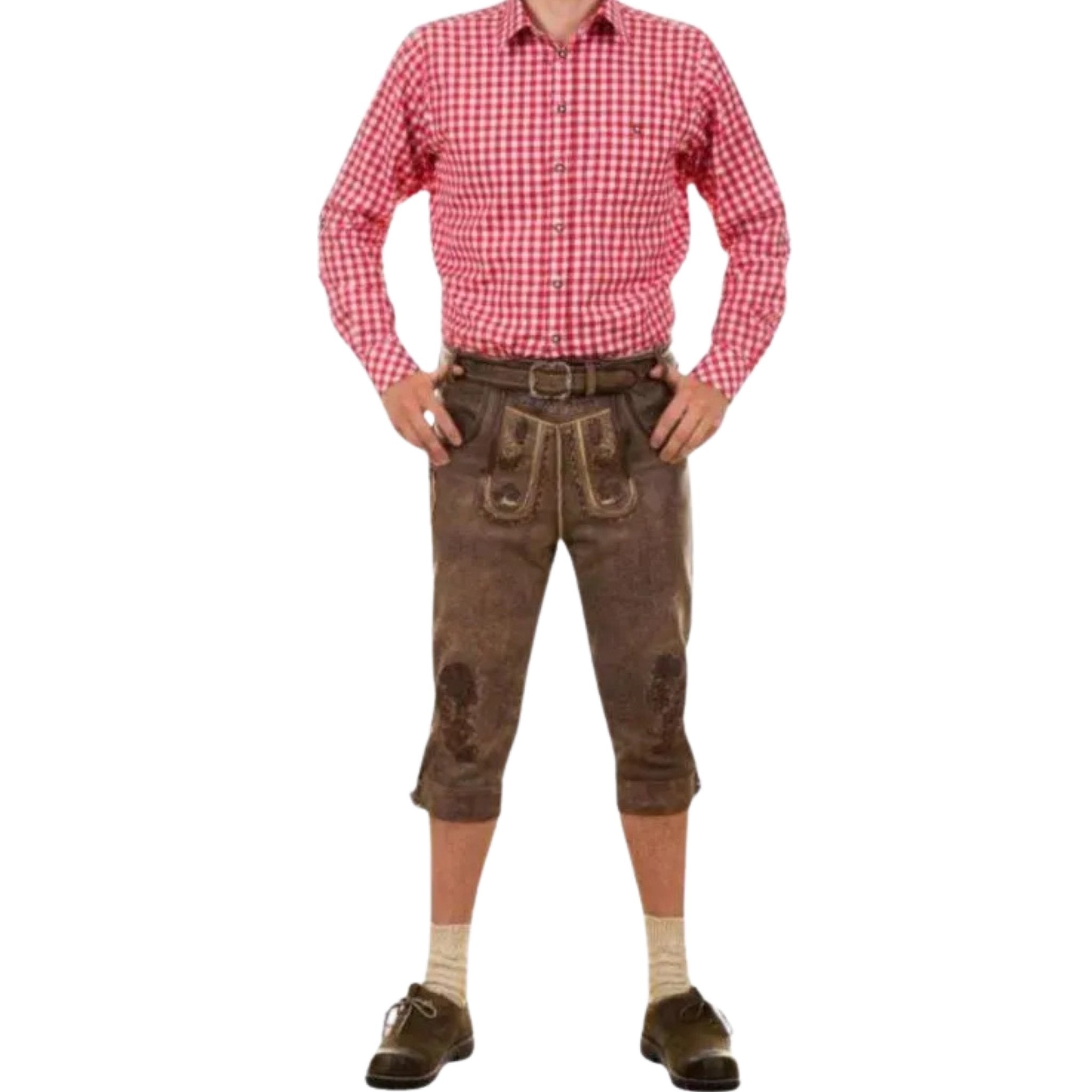 Men's Vintage Brown Lederhosen Set with Shirt