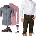 Men's Olive Lederhosen Set with White Collar Shirt