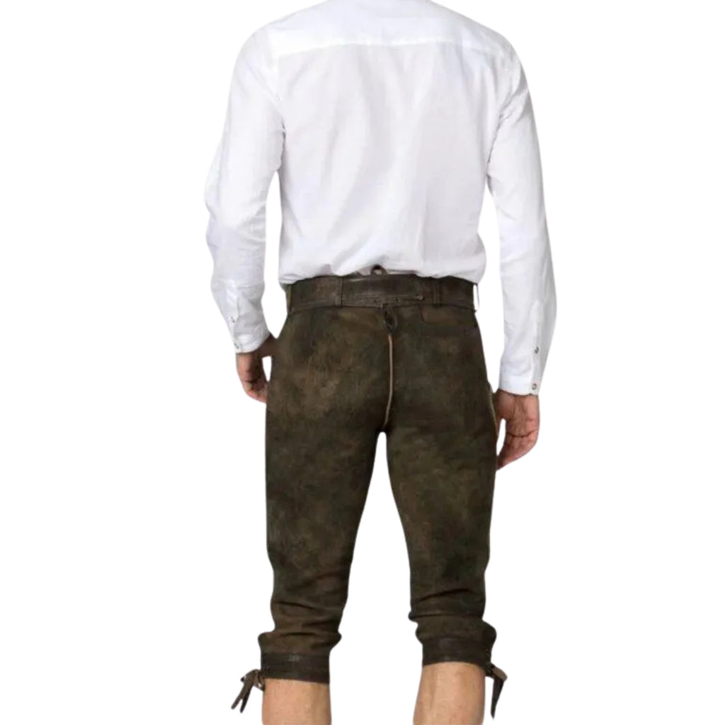 Men's Olive Lederhosen Set with White Collar Shirt