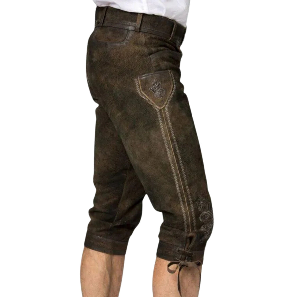 Men's Olive Lederhosen Set with White Collar Shirt