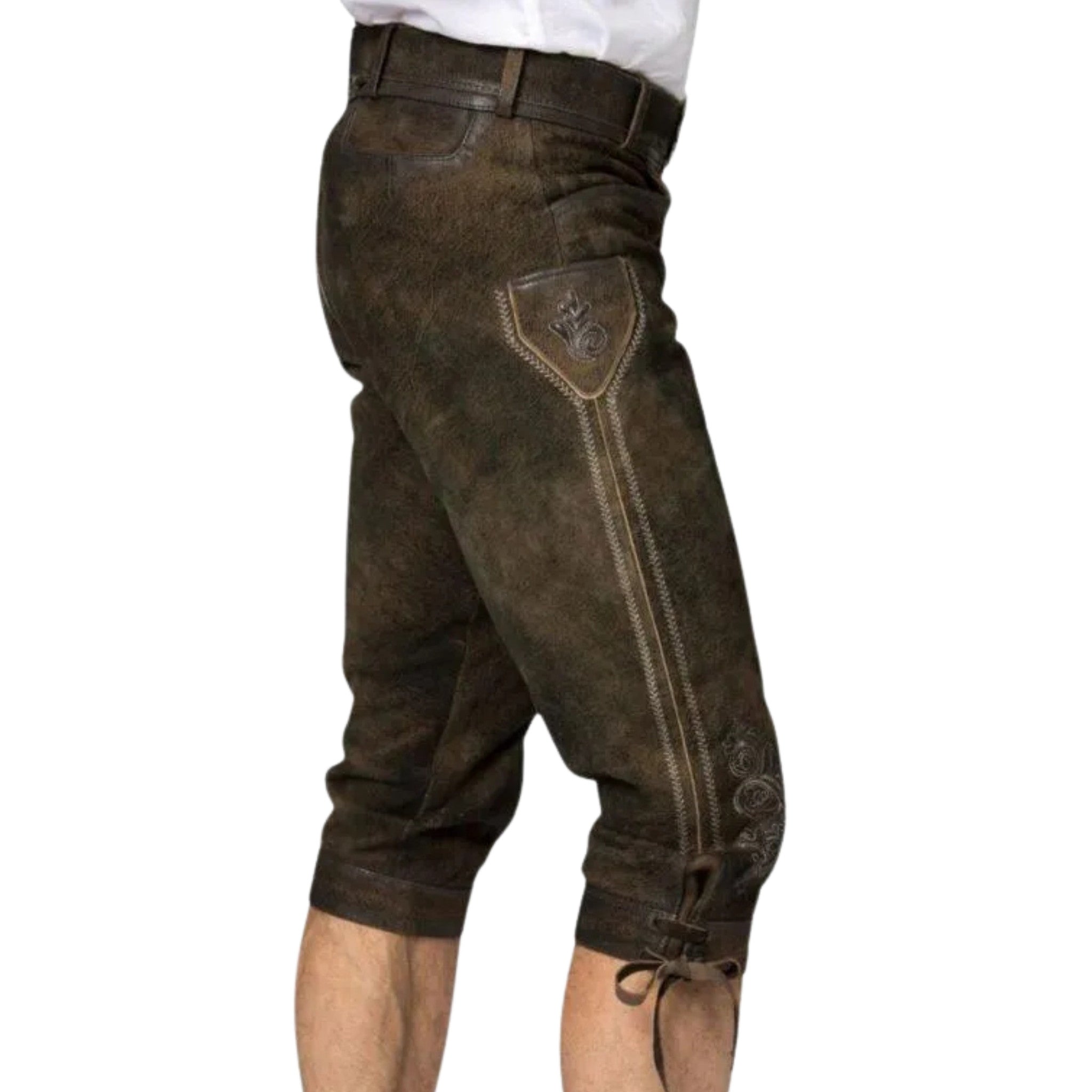 Men's Olive Lederhosen Set with White Collar Shirt
