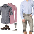 Men's Grey Belted Lederhosen with Linen Shirt Set