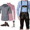 Men's Black Lederhosen Set with Blue Check Shirt