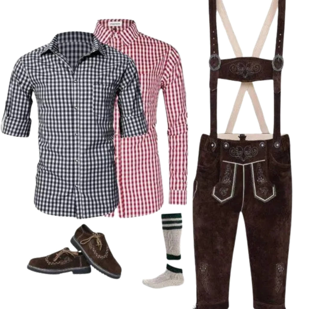 Men's Espresso Brown Lederhosen Set with Shirt