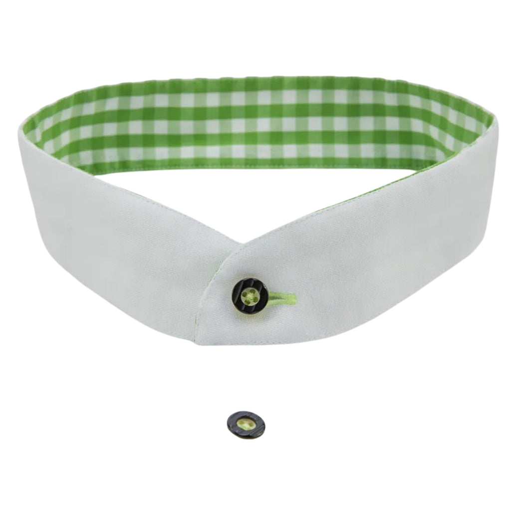 Men's White Shirt with Green Gingham Contrast Collar