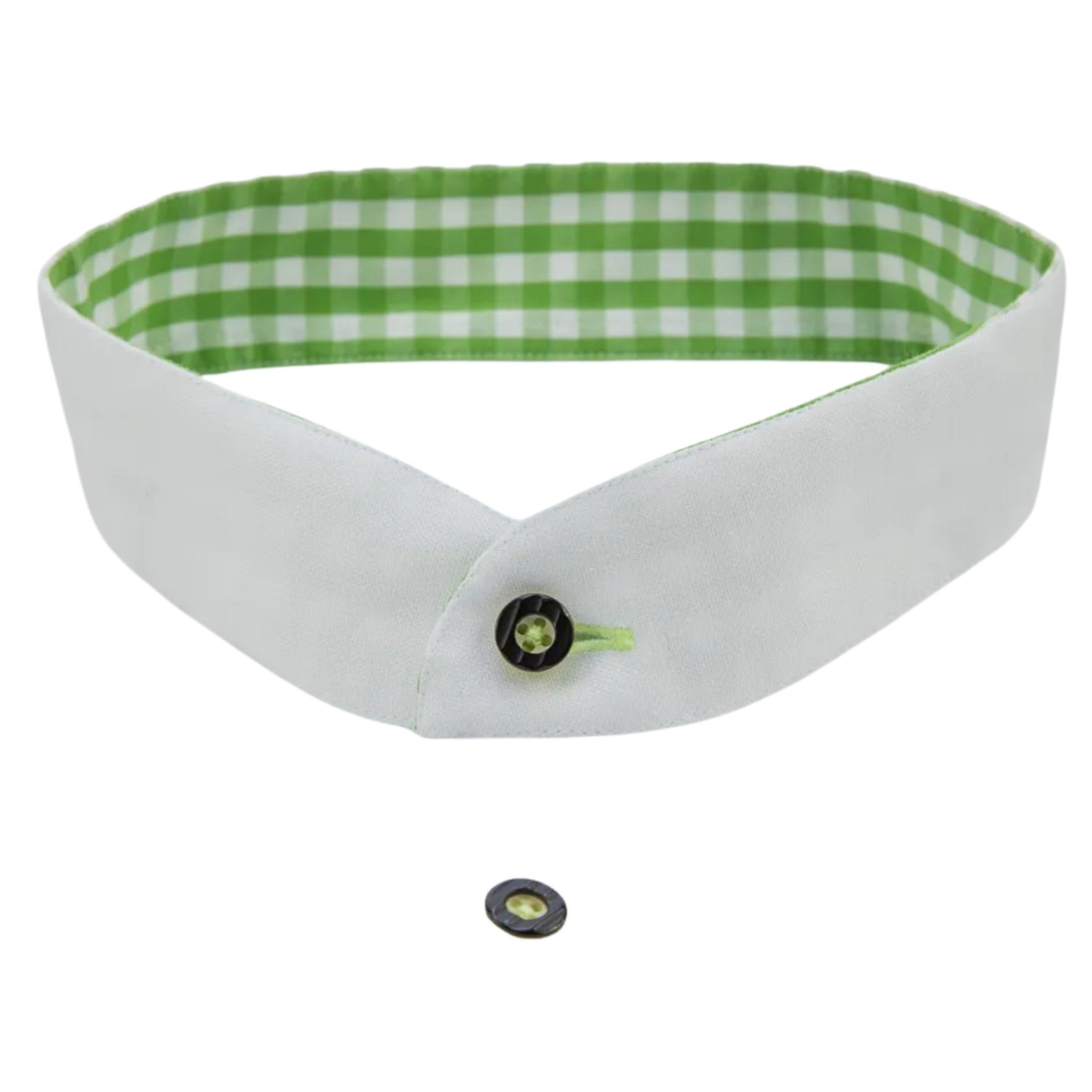 Men's White Shirt with Green Gingham Contrast Collar