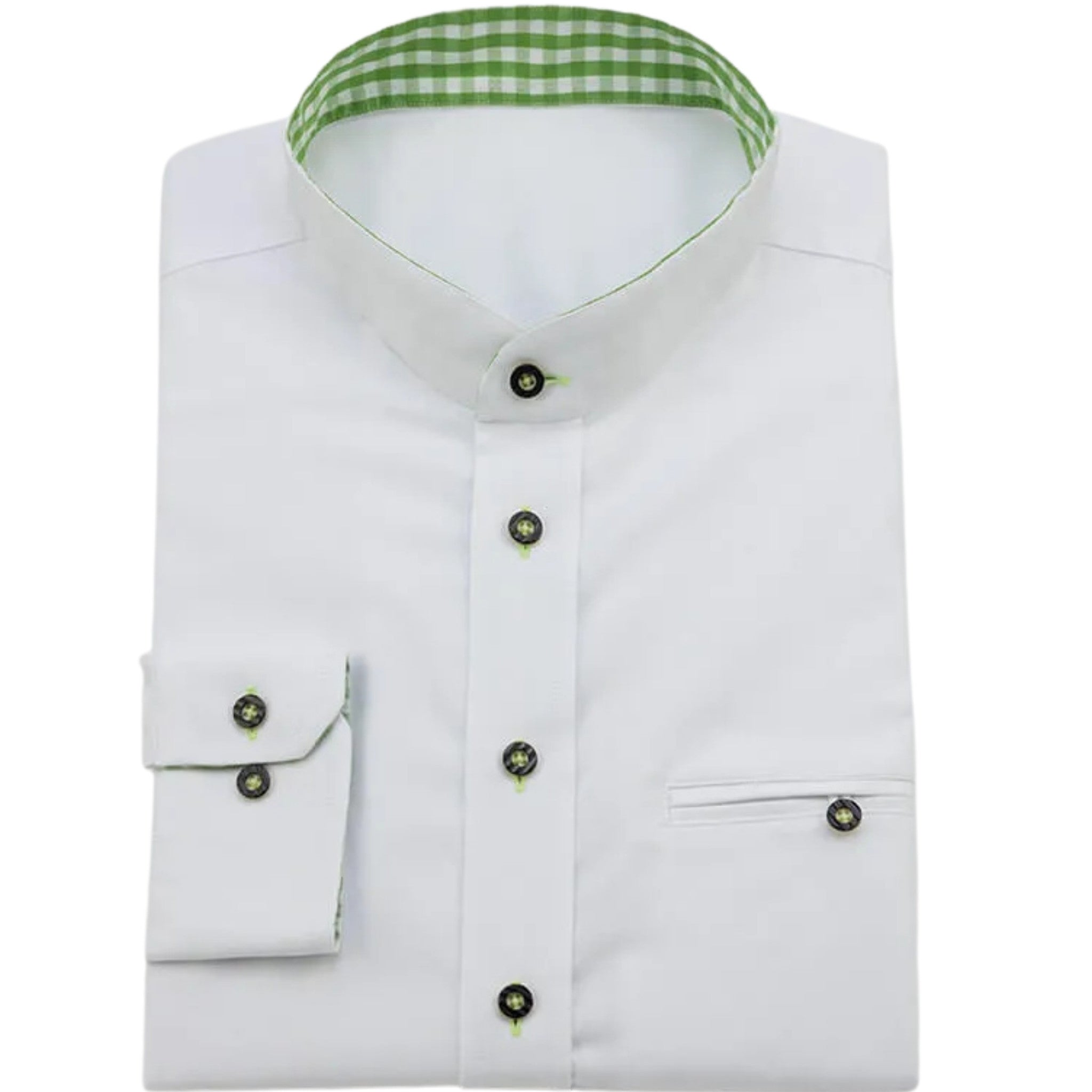 Men's White Shirt with Green Gingham Contrast Collar