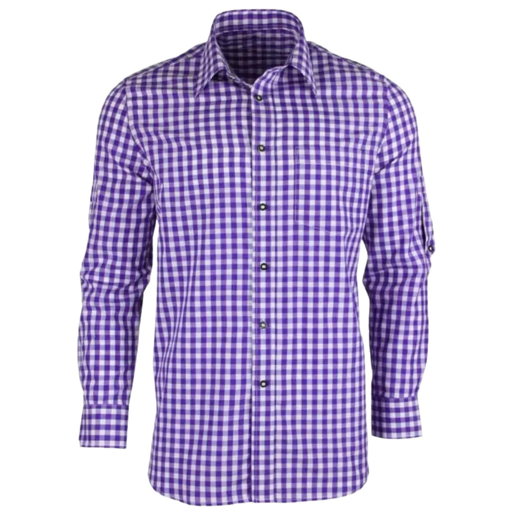 Men's Purple White Gingham Check Casual Shirt