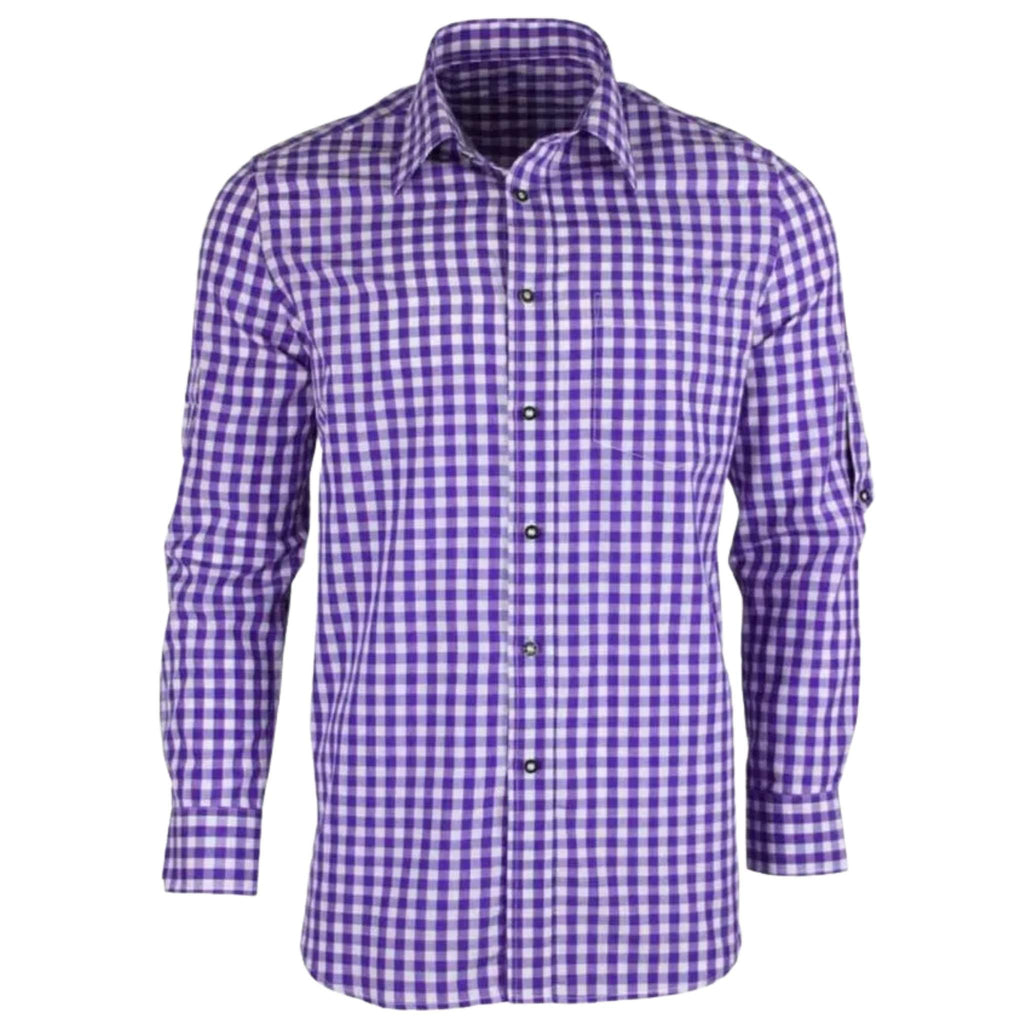 Men's Purple White Gingham Check Casual Shirt