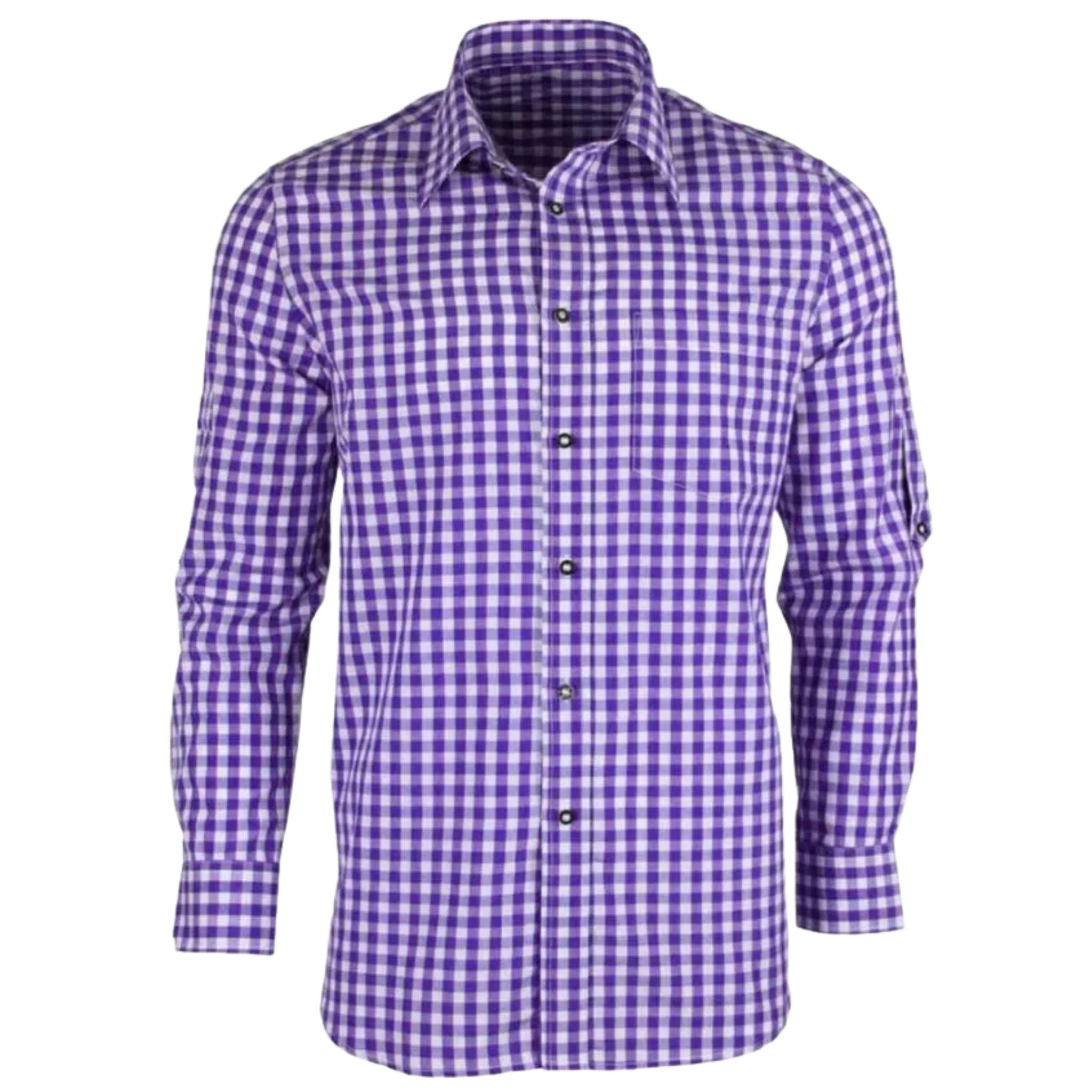 Men's Purple White Gingham Check Casual Shirt