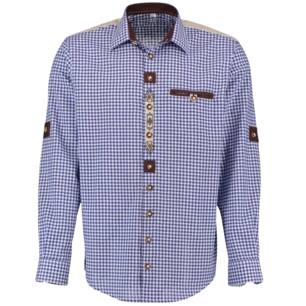 Men's Blue Bavarian Trachten Shirt with Edelweiss
