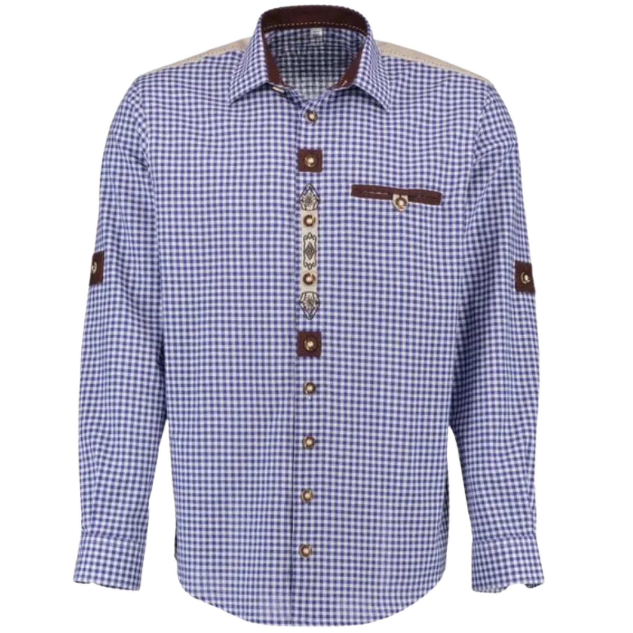 Men's Blue Bavarian Trachten Shirt with Edelweiss