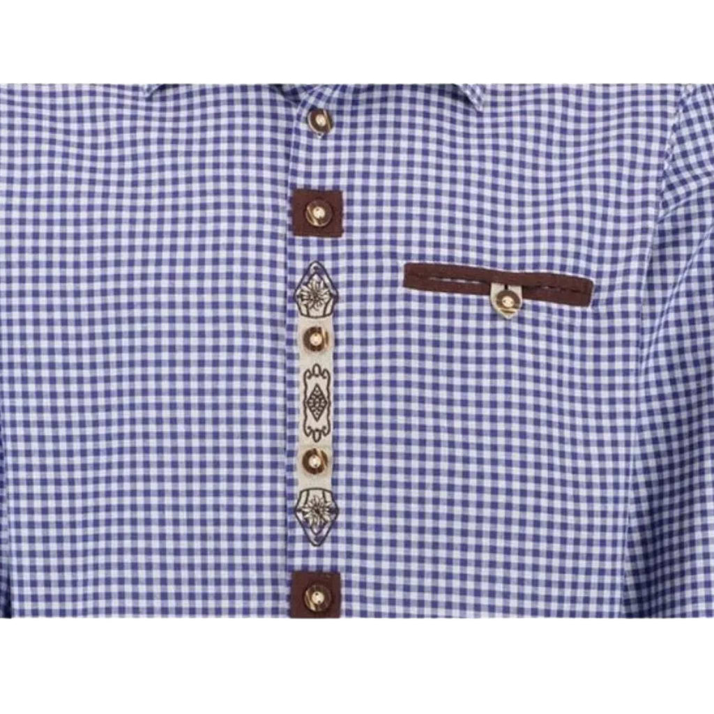 Men's Blue Bavarian Trachten Shirt with Edelweiss