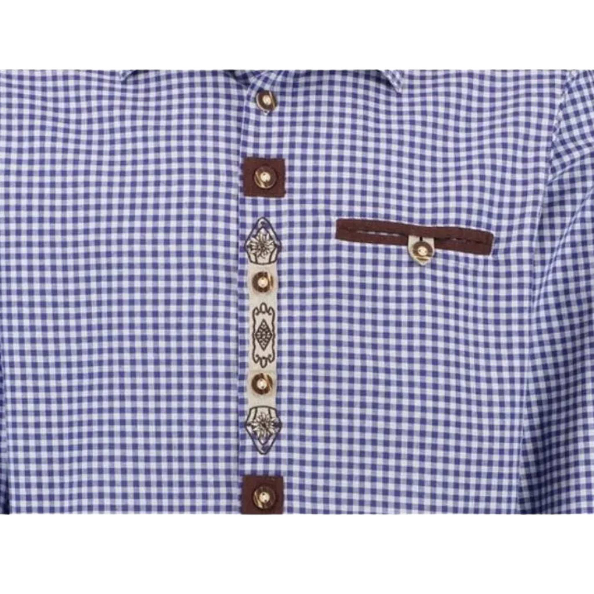 Men's Blue Bavarian Trachten Shirt with Edelweiss