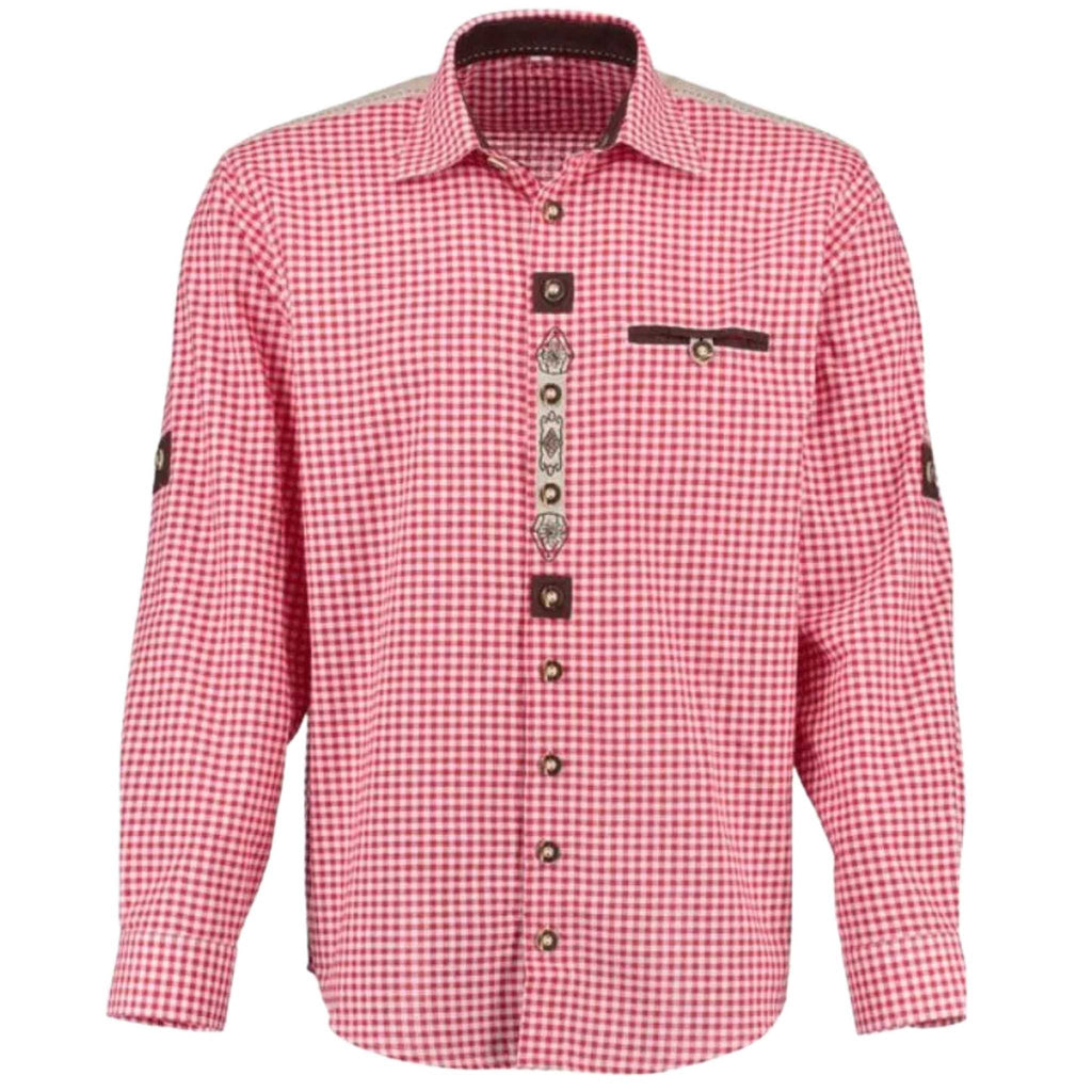 Men's Red Bavarian Trachten Shirt with Edelweiss