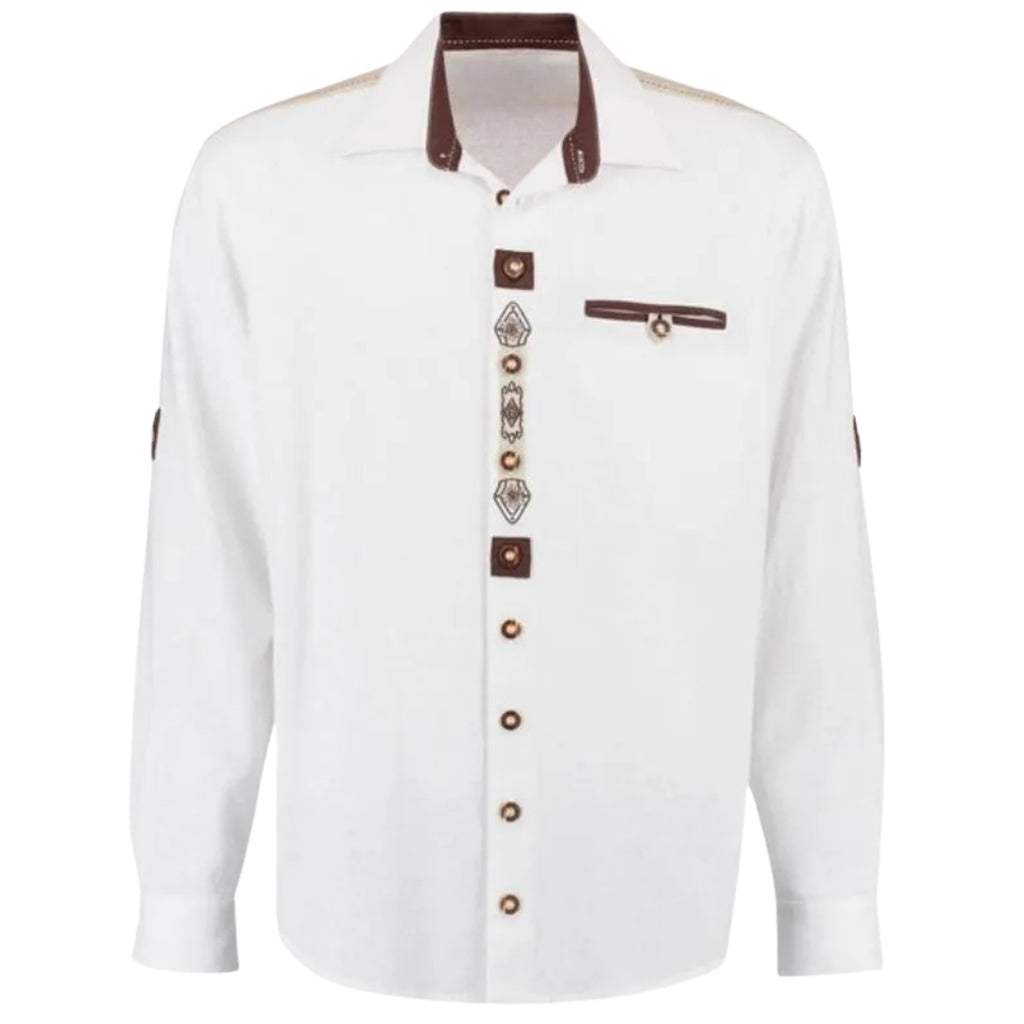 Men's White Bavarian Trachten Shirt with Edelweiss