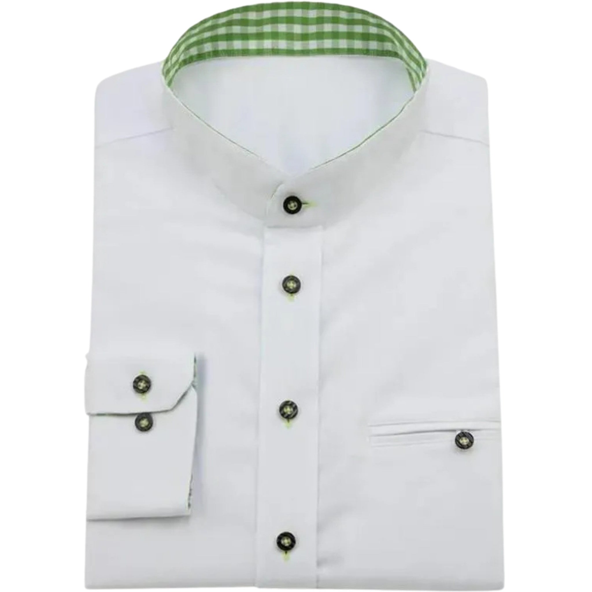 Men's White Shirt with Green Gingham Contrast Collar