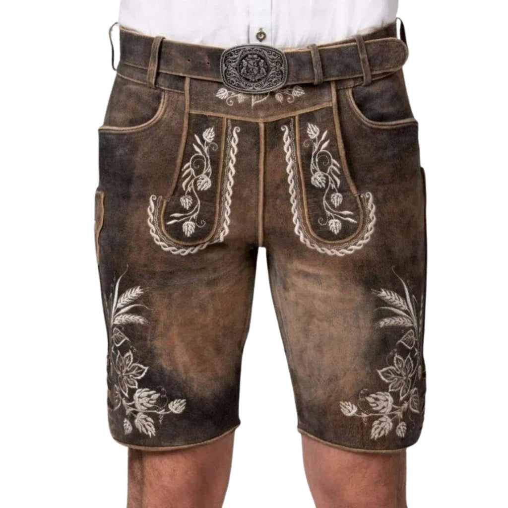 Men's Embroidered Leather Lederhosen Shorts Belt