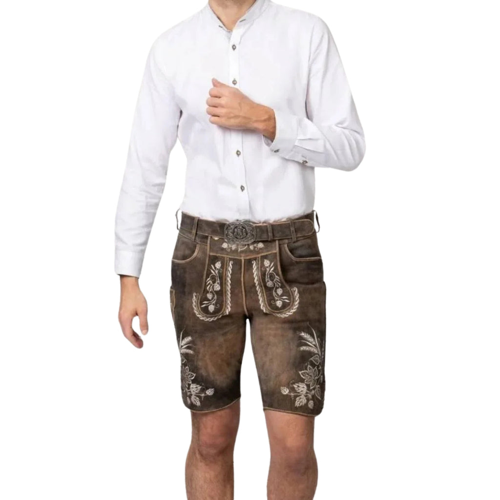 Men's Embroidered Leather Lederhosen Shorts Belt