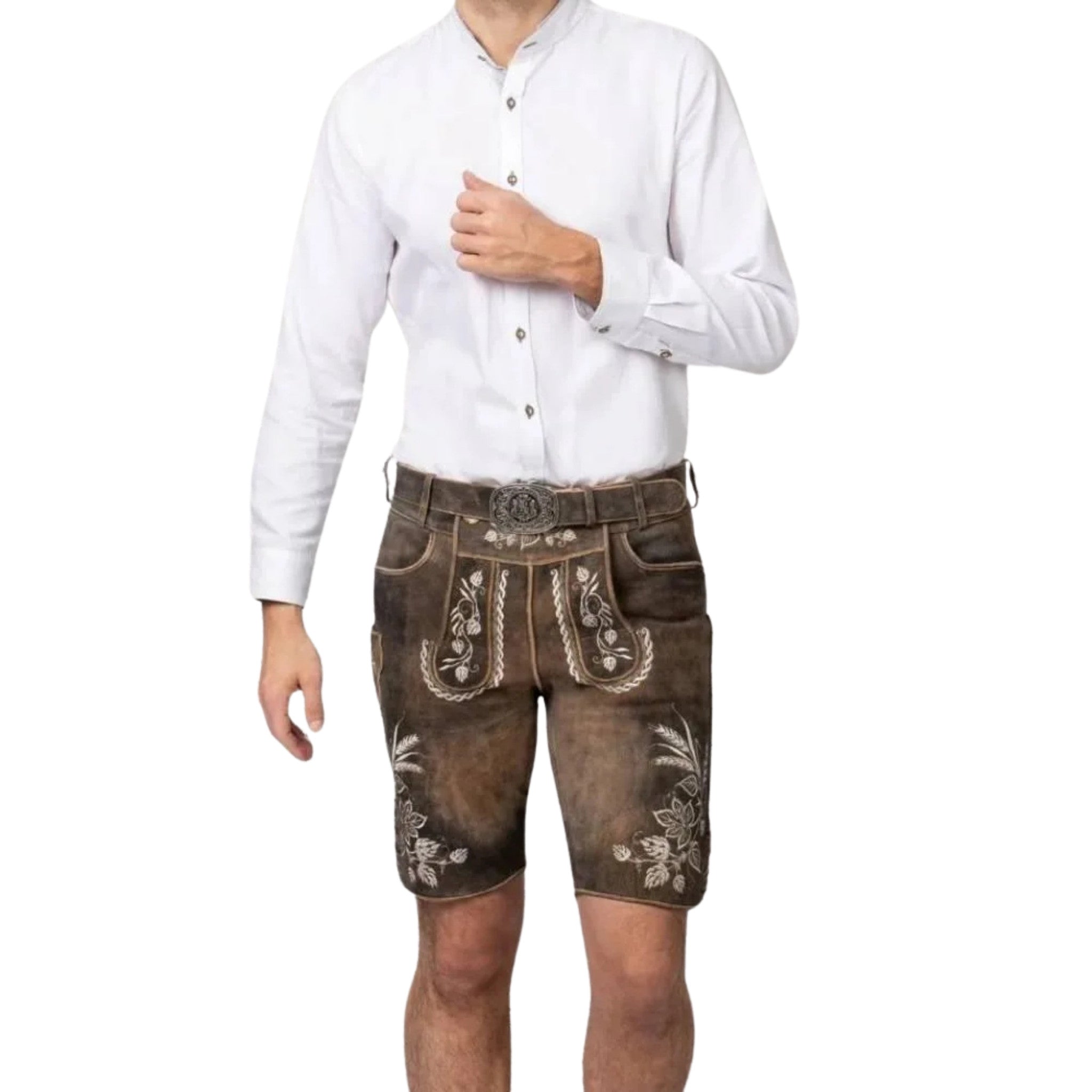 Men's Embroidered Leather Lederhosen Shorts Belt