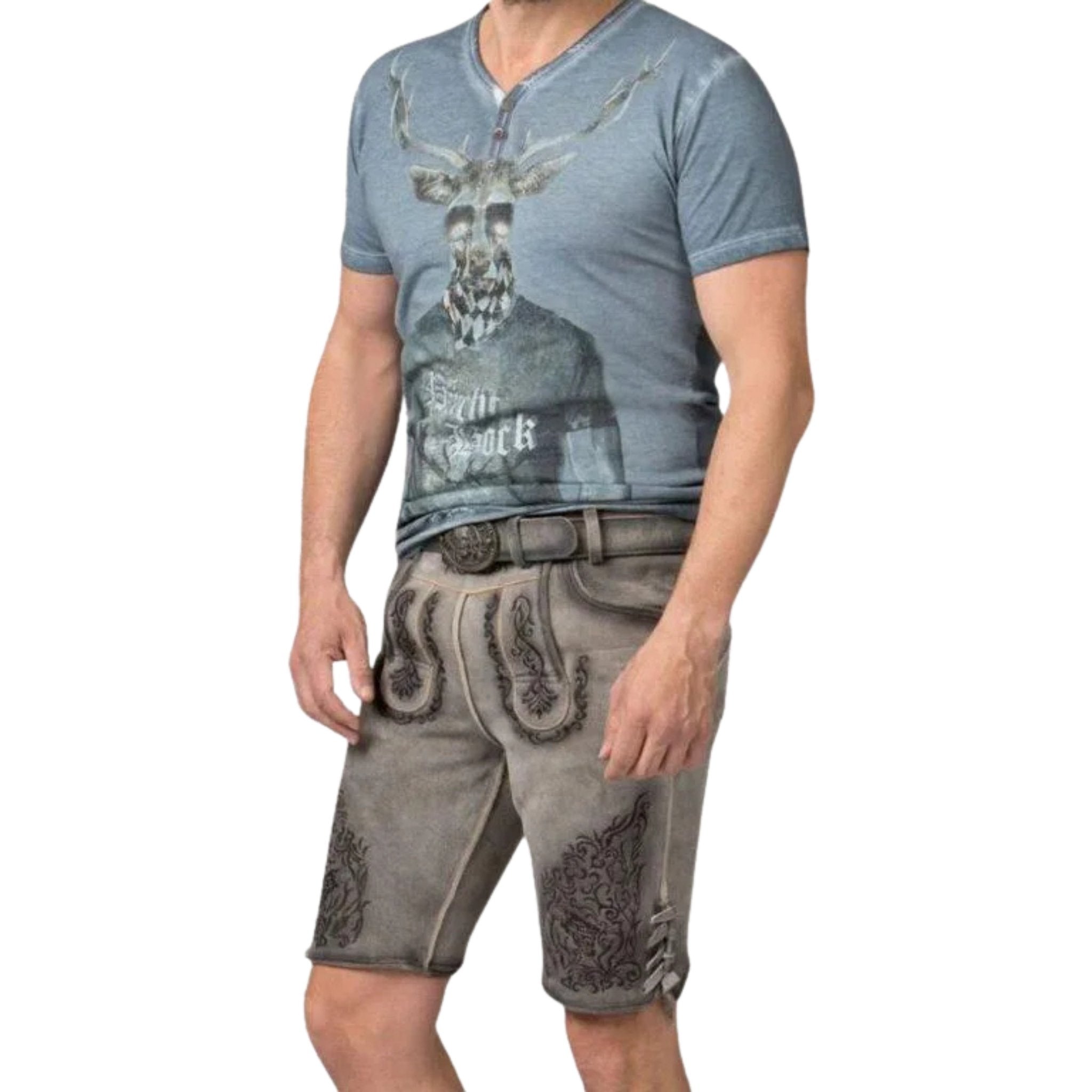 Men's Stag Graphic Tee with Grey Lederhosen Shorts