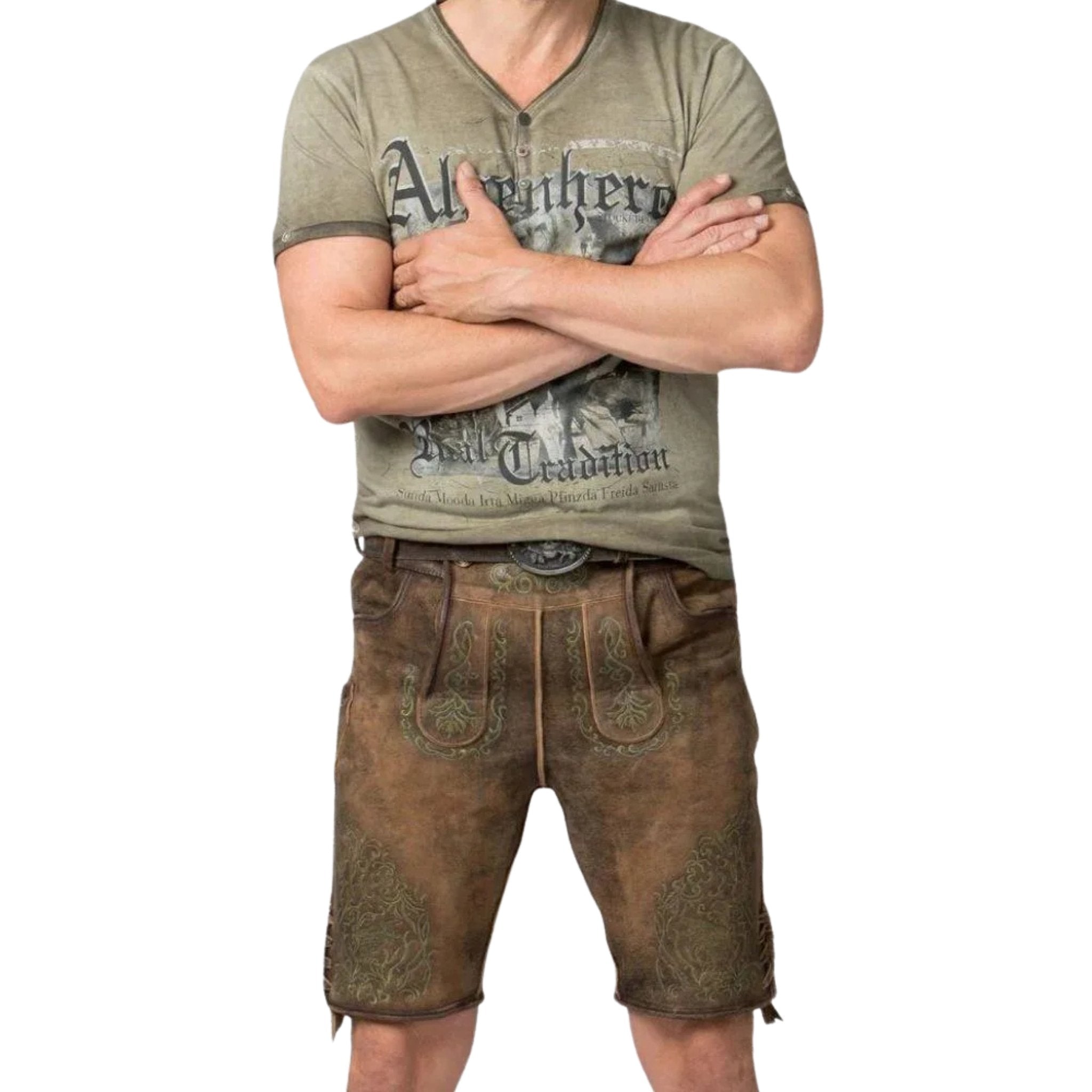 Men's Alpenhero Tee with Fringed Lederhosen Shorts