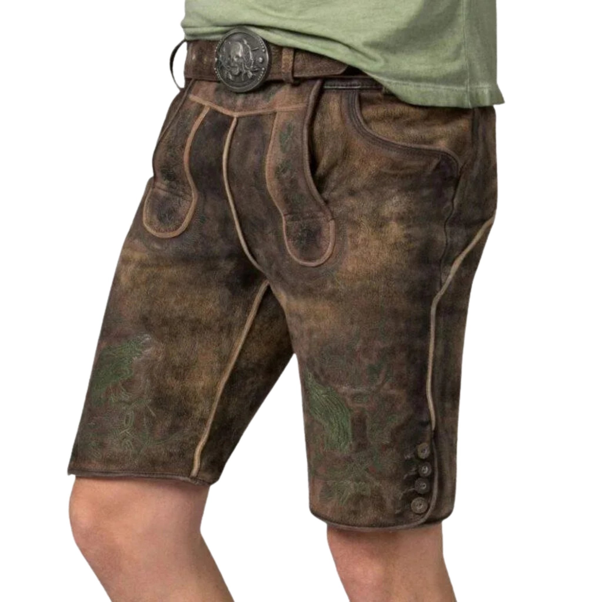 Men's Deer Print Tee with Side-Button Lederhosen