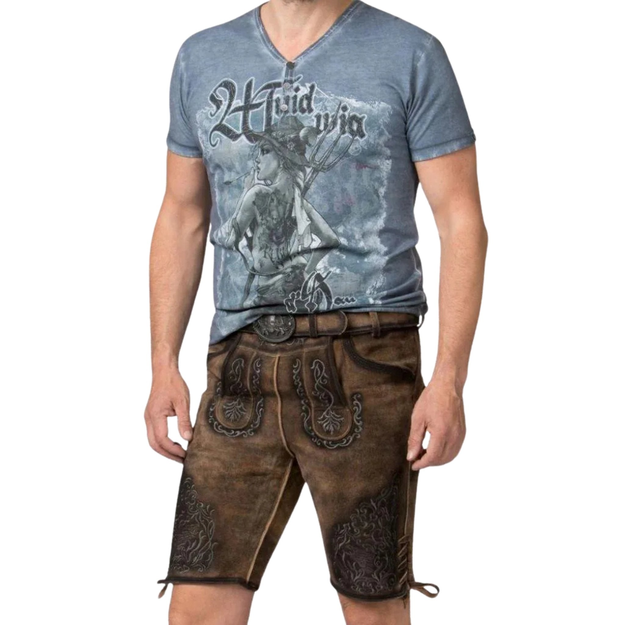 Brown Lederhosen Shorts with Belt, Modern Casual