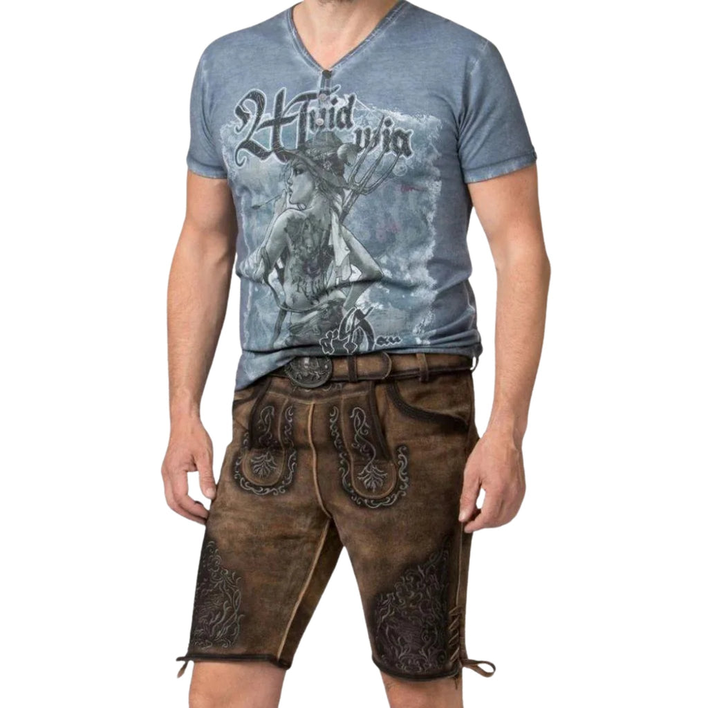 Brown Lederhosen Shorts with Belt, Modern Casual