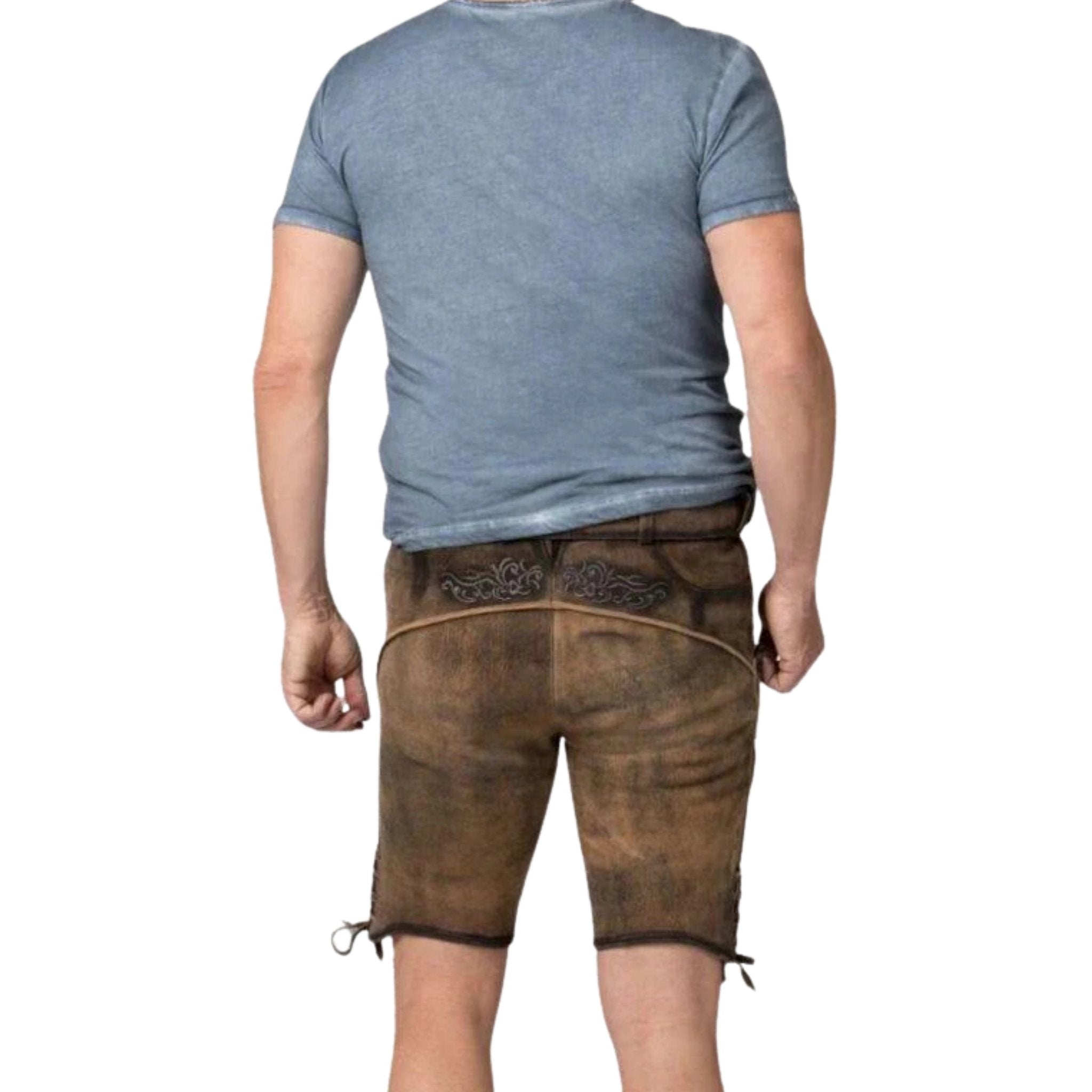 Brown Lederhosen Shorts with Belt, Modern Casual