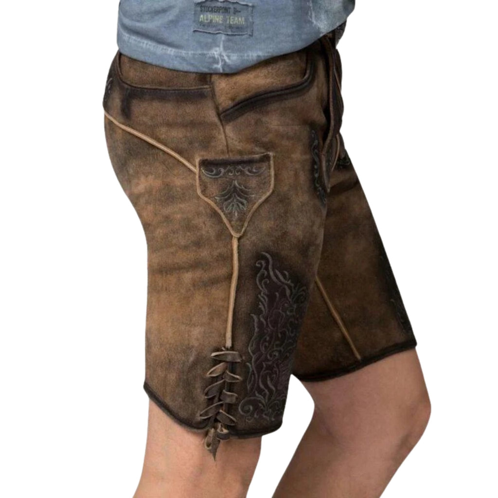 Brown Lederhosen Shorts with Belt, Modern Casual