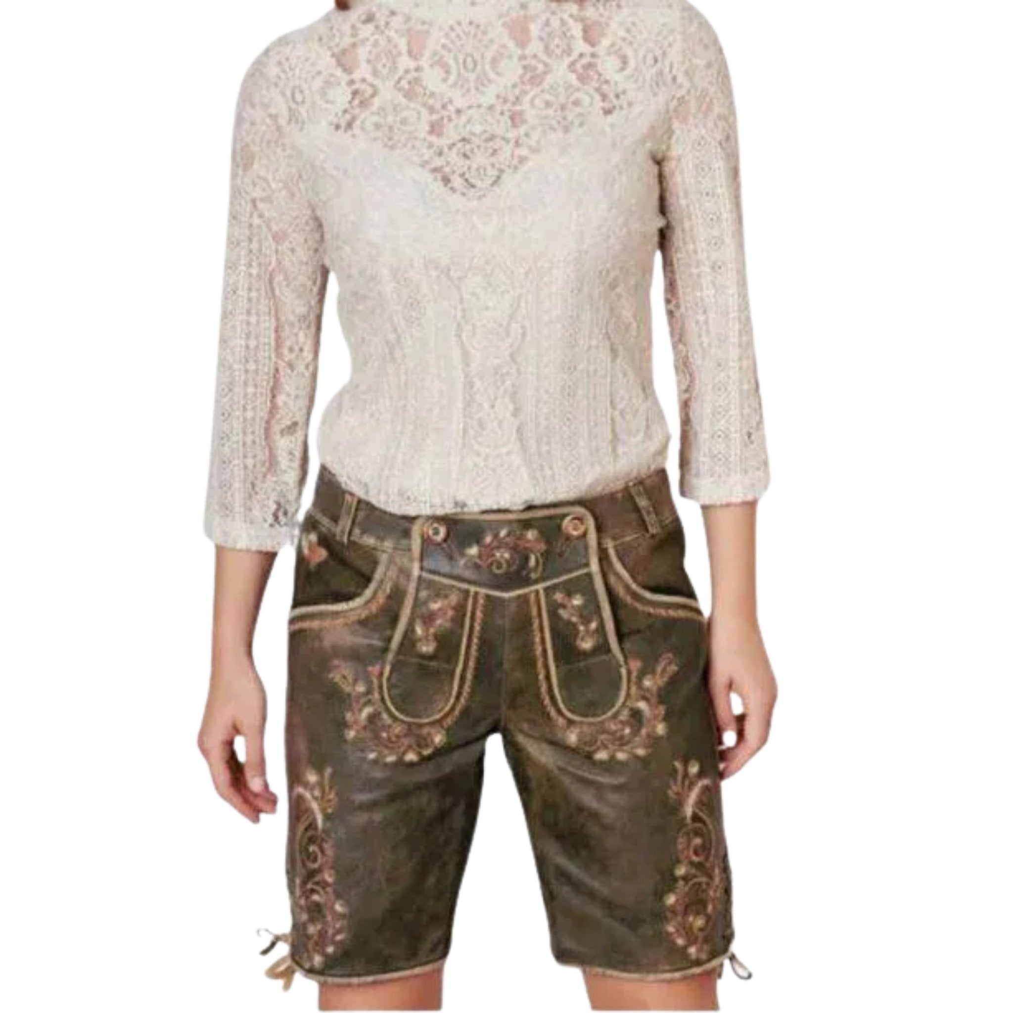 Knee-Length Lederhosen Shorts for Women – Oktoberfest
