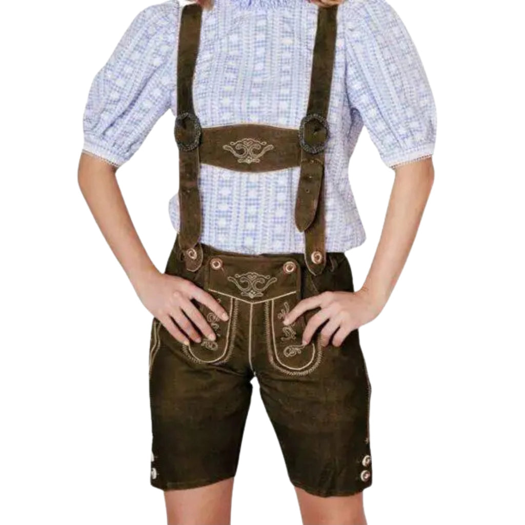 Women's Lederhosen with Suspenders | Dark Olive
