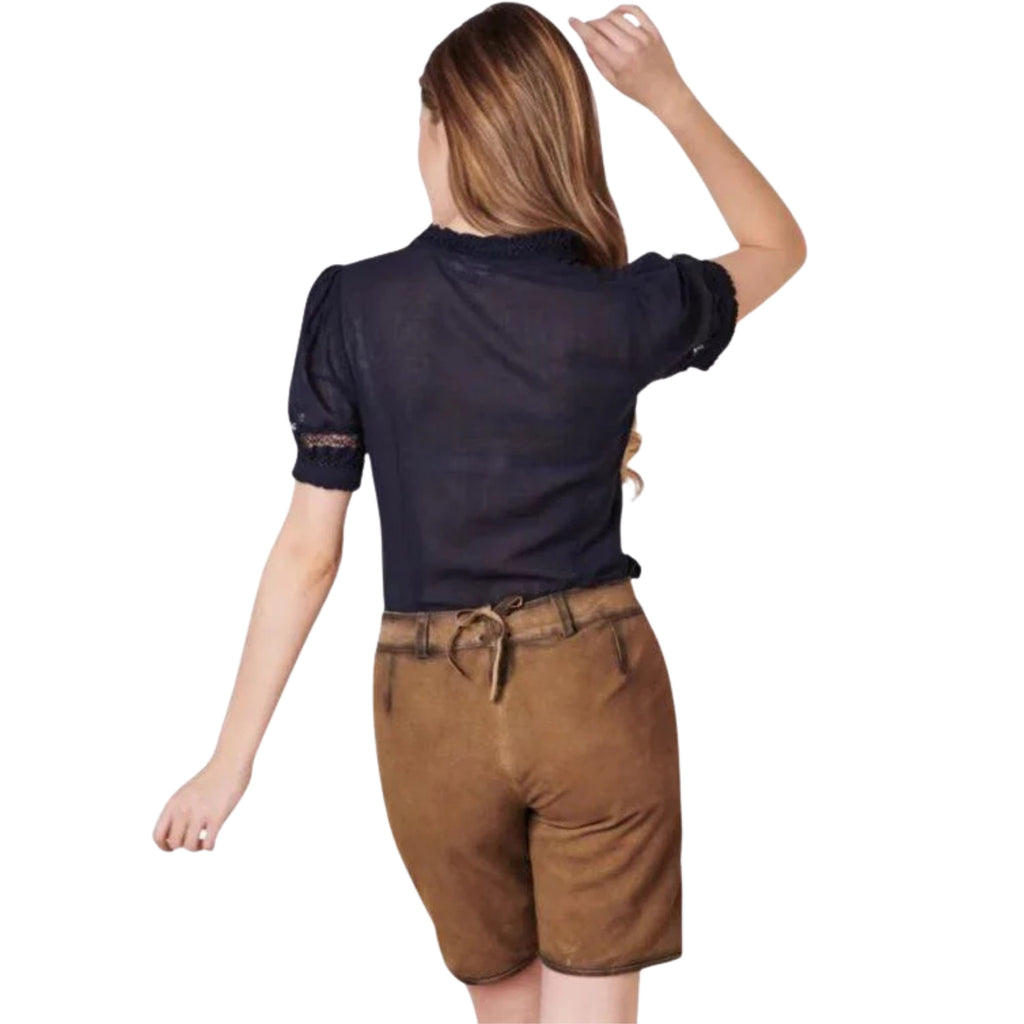 Women's Camel Suede Lederhosen with Embroidery
