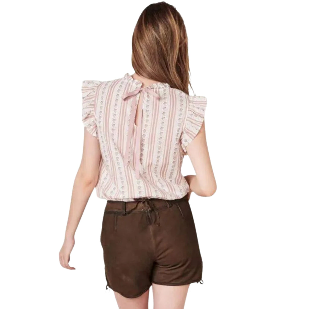 Striped Ruffle Sleeve Blouse with Tie-Back Neckline