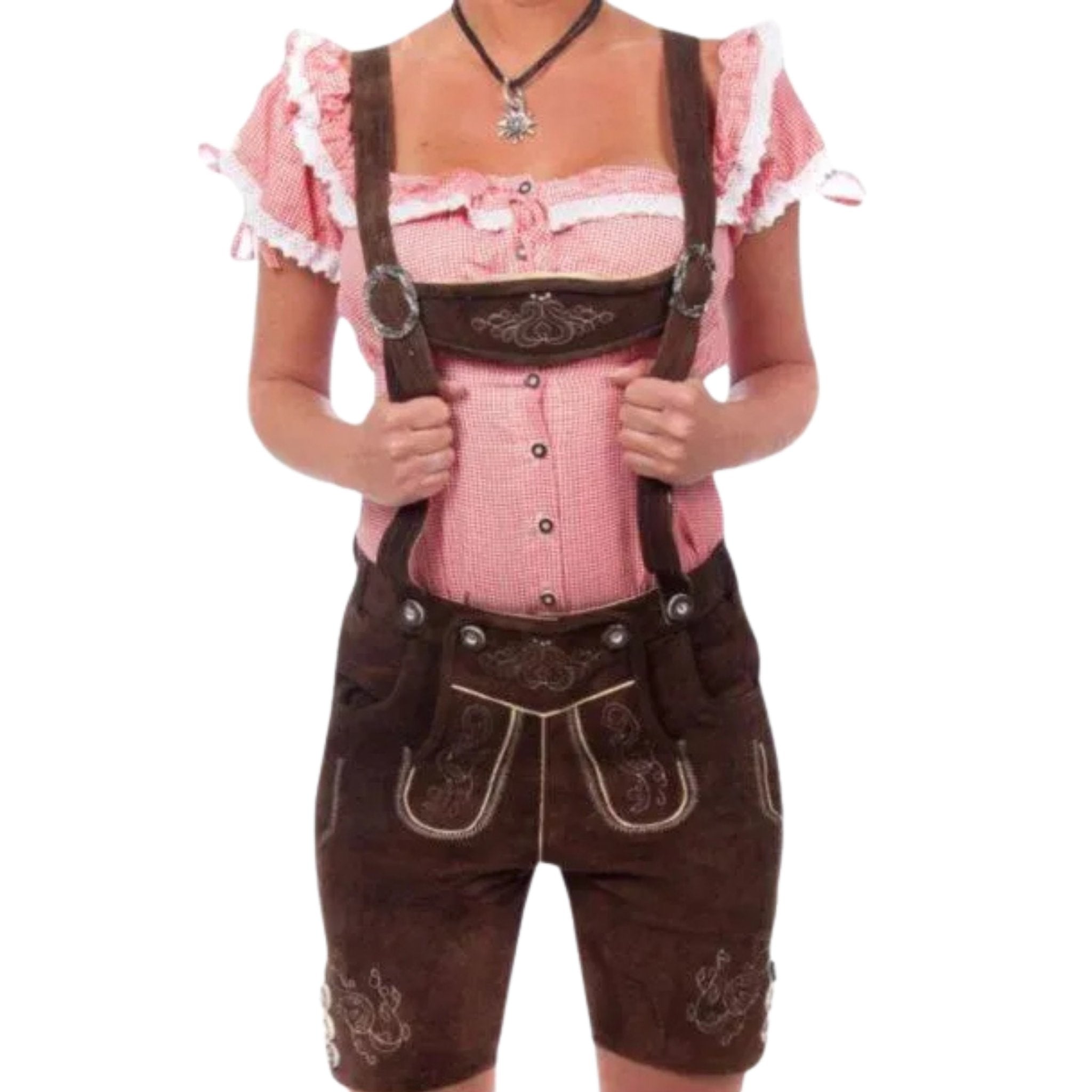 Women's Brown Lederhosen with Suspenders